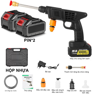 (+2 PIN) Máy Rửa Xe Ô Tô, Xe Máy Gia Đình Cầm Tay Lõi Đồng Chạy Pin199V 45000mAH Công Suất 600w Cực Khỏe Rửa Xe, Rửa Nhà