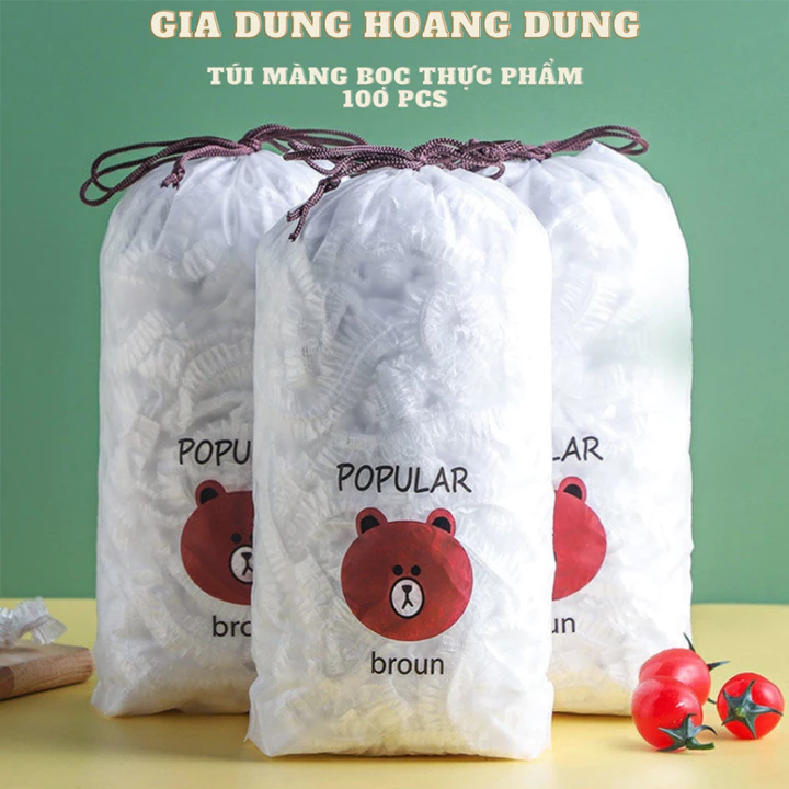 Combo 10 túi Màng bọc thực phẩm co giãn siêu dai có chun kèm túi gấu chất liệu PE- Mũ chùm đầu dùng 1 lần tiện lợi