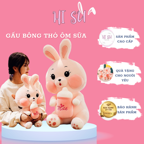 Thỏ Hồng Ôm Bình Sữa ,Thỏ Hồng Đáng Yêu Chất Vải Siêu Mịn và Bông Silic Đàn Hồi  Không Bám bụi Hàng Cao Cấp