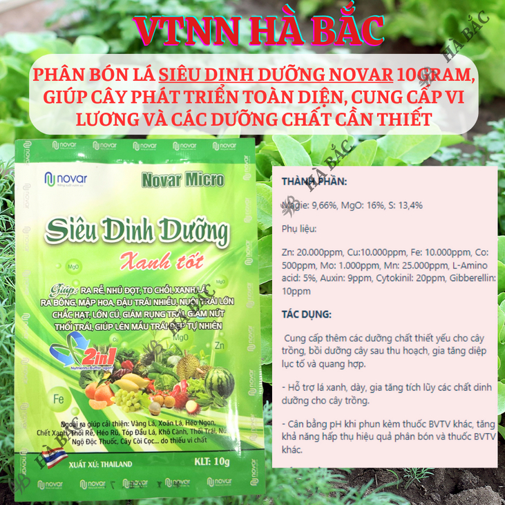 Phân bón lá siêu dinh dưỡng Novar Micro (10gram), giúp cây phát triển toàn diện, cung cấp vi lương và các dưỡng chất