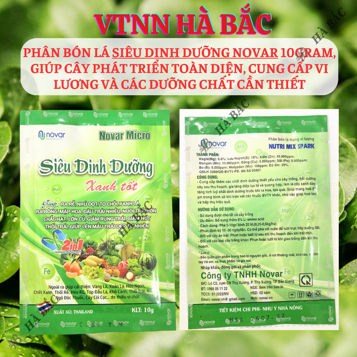 Phân bón lá siêu dinh dưỡng Novar Micro (10gram), giúp cây phát triển toàn diện, cung cấp vi lương và các dưỡng chất