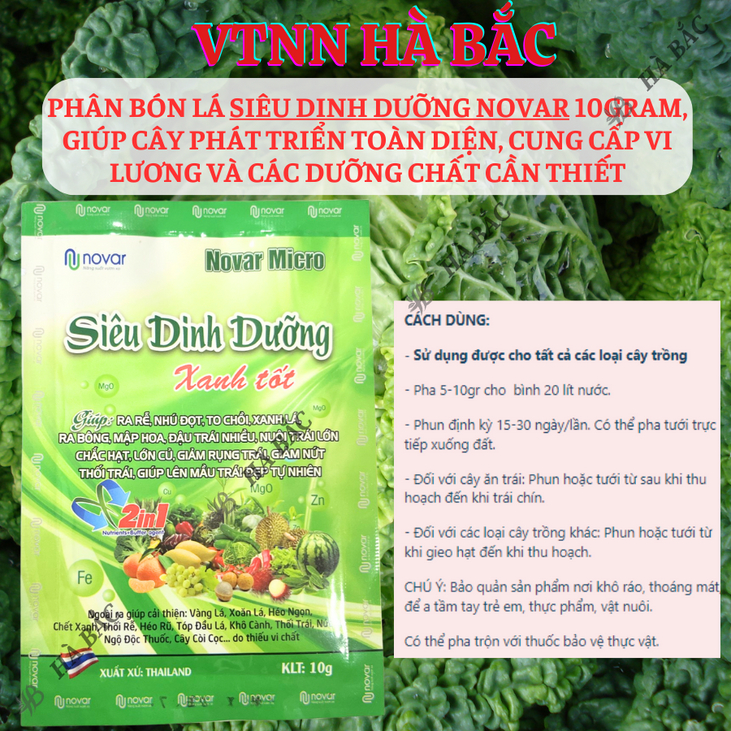 Phân bón lá siêu dinh dưỡng Novar Micro (10gram), giúp cây phát triển toàn diện, cung cấp vi lương và các dưỡng chất