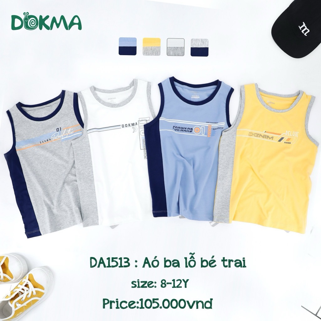 (25-42kg, 8-12Y) Áo Ba Lỗ, Áo Sát Nách Dáng Thể Thao Bé Trai Dokma DA1513 DA2113 DA2831 DA2910 DA3012