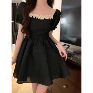Đầm váy dáng babydoll tay bồng , cổ vuông khoét lưng thăt nơ xinh xắn cute hàng QC cao cấp-HH027
