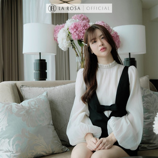 Set Váy Yếm Dáng Ngắn Tiểu Thư La Rosa Áo Sơ Mi Chất Tơ Xốp Mềm, Yếm Đính Nơ Tạo Điểm Nhấn Xinh S587