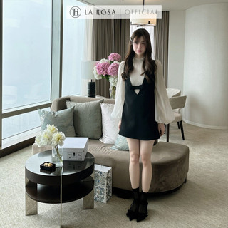 Set Váy Yếm Dáng Ngắn Tiểu Thư La Rosa Áo Sơ Mi Chất Tơ Xốp Mềm, Yếm Đính Nơ Tạo Điểm Nhấn Xinh S587