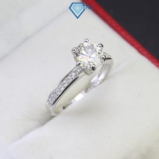 Nhẫn nữ Moissanite bạc, nhẫn cầu hôn 7ly cao cấp kèm thẻ tra cứu khắc tên miễn phí NNM0049 - Trang Sức TNJ