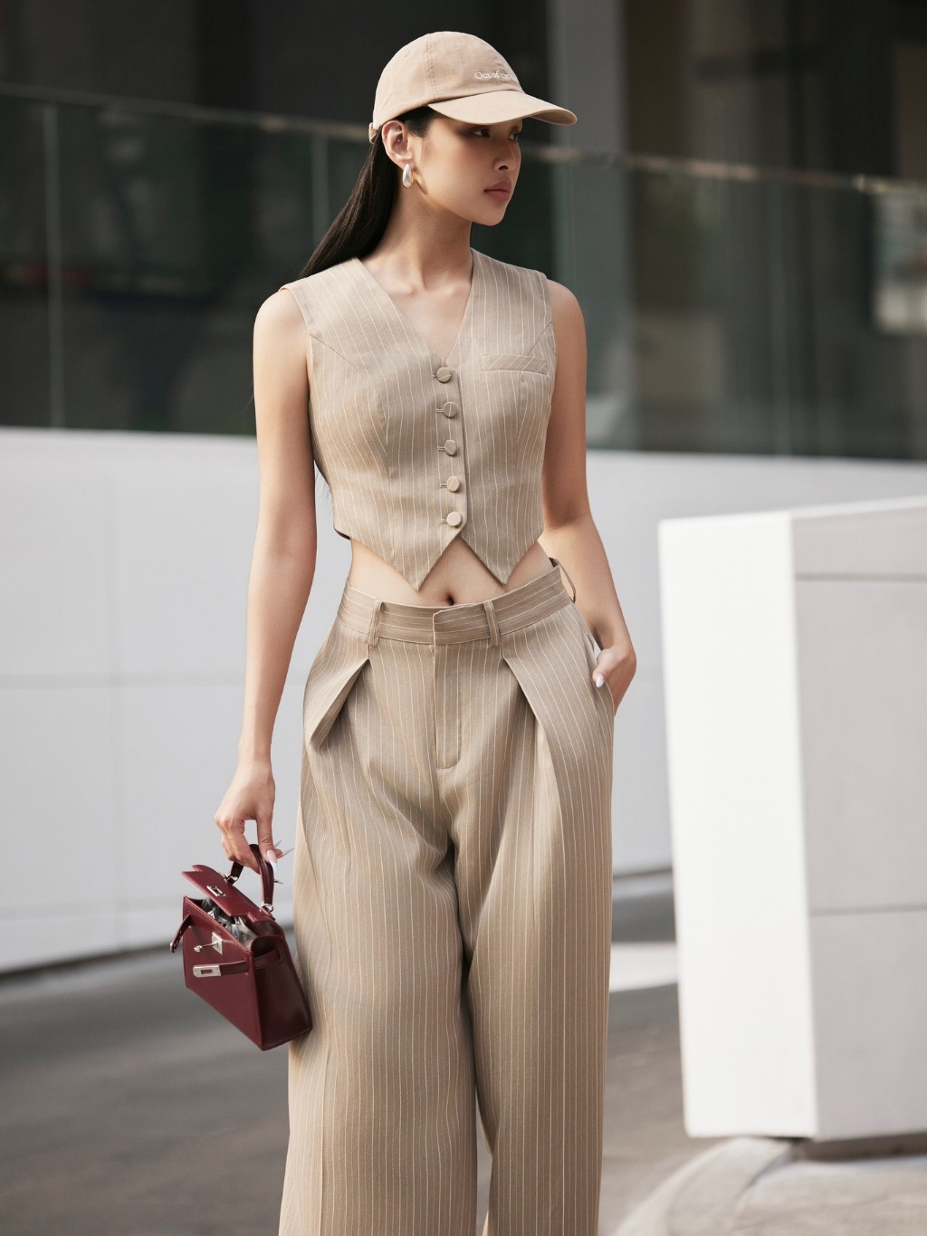 Ảnh Quần suông kẻ nâu có ly HUONG BOUTIQUE BSQ09 3