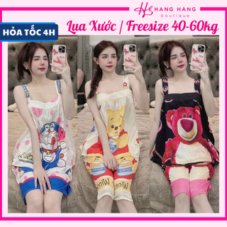 Đồ ngủ nữ 40-60kg, đồ ngủ 2 dây bản to quần lửng lụa xước mềm mát 60LS01, đồ bộ nữ đồ mặc nhà dễ thương