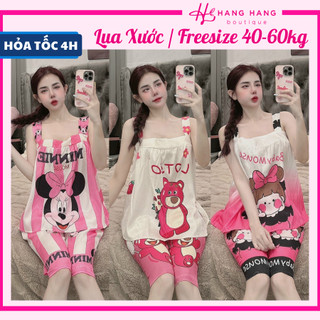 Đồ ngủ nữ 40-60kg, đồ ngủ 2 dây bản to quần lửng lụa xước mềm mát 60LS01, đồ bộ nữ đồ mặc nhà dễ thương