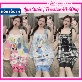 Đồ ngủ nữ 40-60kg, đồ ngủ 2 dây bản to quần lửng lụa xước mềm mát 60LS01, đồ bộ nữ đồ mặc nhà dễ thương