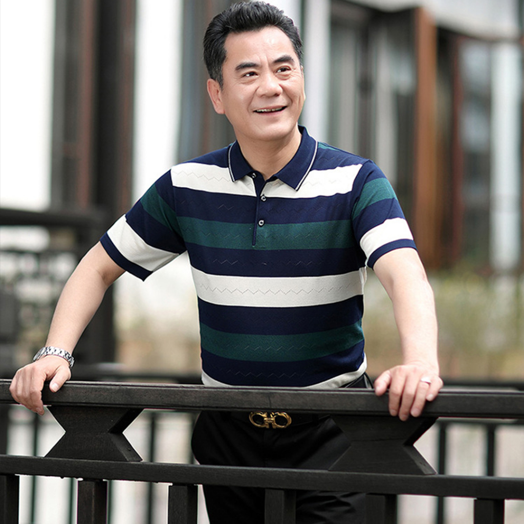 Áo Polo Nam Trung Niên Cao Cấp Cho Bố - Áo Thun Lạnh Kẻ Sọc Cao Cấp RMS
