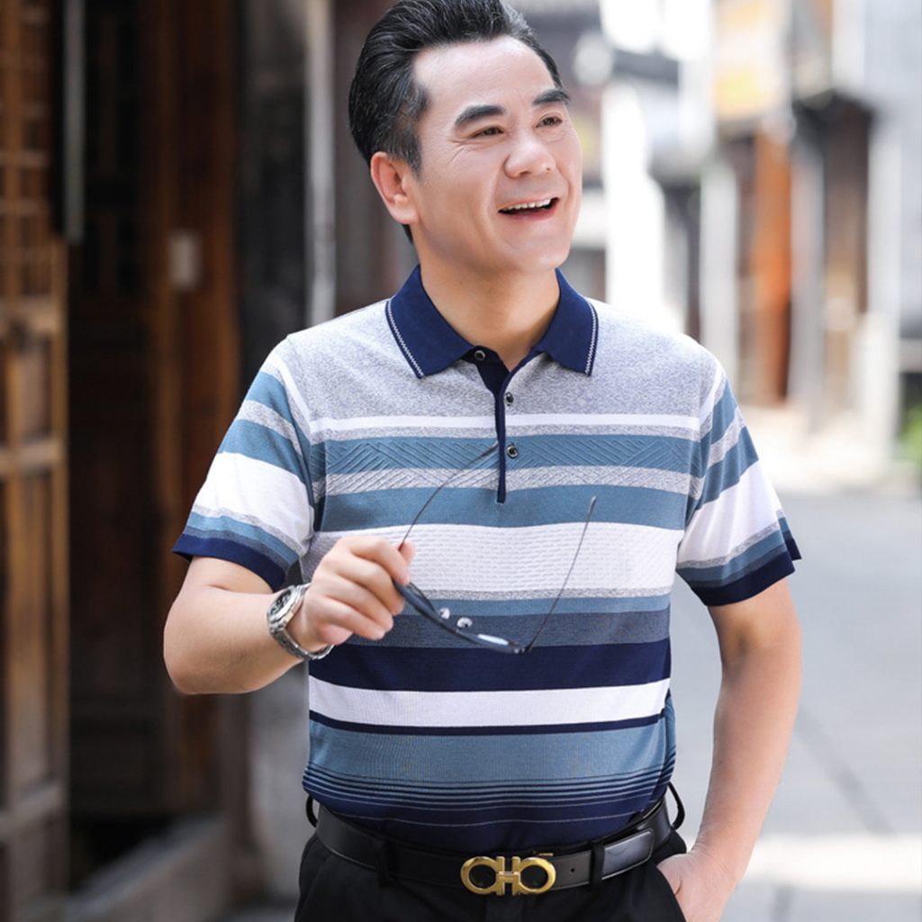 Áo Polo Nam Trung Niên Cao Cấp Cho Bố - Áo Thun Lạnh Kẻ Sọc Cao Cấp RMS