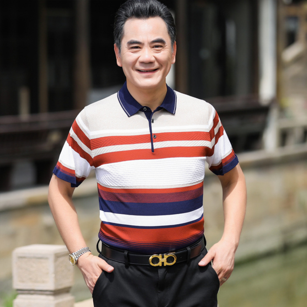 Áo Polo Nam Trung Niên Cao Cấp Cho Bố - Áo Thun Lạnh Kẻ Sọc Cao Cấp RMS