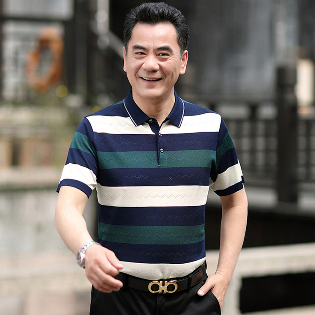 Áo Polo Nam Trung Niên Cao Cấp Cho Bố - Áo Thun Lạnh Kẻ Sọc Cao Cấp RMS