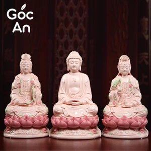 Bộ Tượng Tam Thánh Gốm Sứ Men Hồng Cao Cấp, Tượng Quan Thế Âm Bồ Tát, Tượng Phật A Di Đà, Tượng Đại Thế Chí