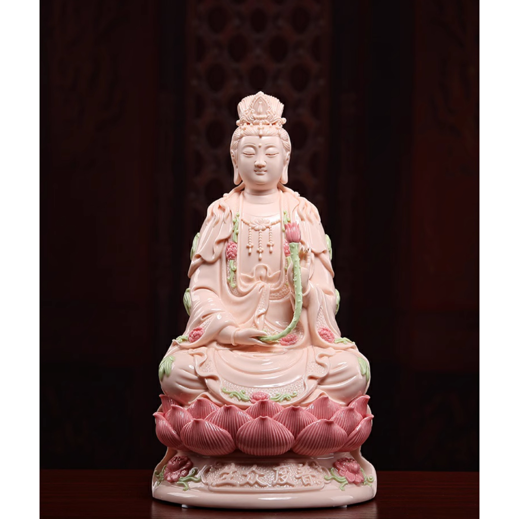 Bộ Tượng Tam Thánh Gốm Sứ Men Hồng Cao Cấp, Tượng Quan Thế Âm Bồ Tát, Tượng Phật A Di Đà, Tượng Đại Thế Chí