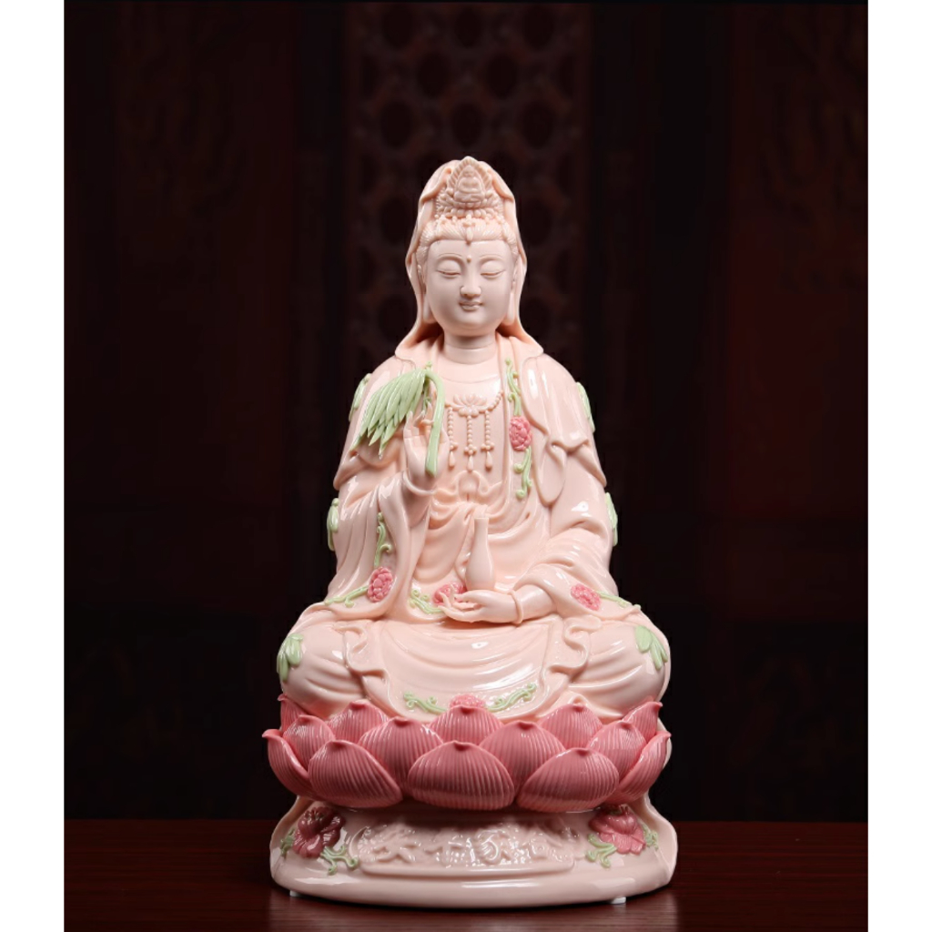 Bộ Tượng Tam Thánh Gốm Sứ Men Hồng Cao Cấp, Tượng Quan Thế Âm Bồ Tát, Tượng Phật A Di Đà, Tượng Đại Thế Chí