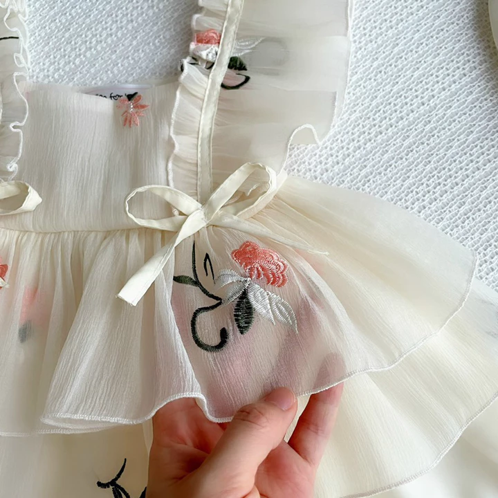 Sét Váy Lolita Kem Thêu NHÍM XÙ KIDS Cho Bé Gái Sơ Sinh, Đầy Tháng, Thôi Nôi V109
