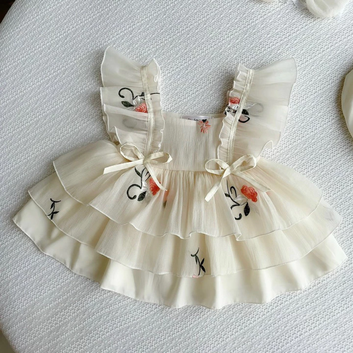 Sét Váy Lolita Kem Thêu NHÍM XÙ KIDS Cho Bé Gái Sơ Sinh, Đầy Tháng, Thôi Nôi V109