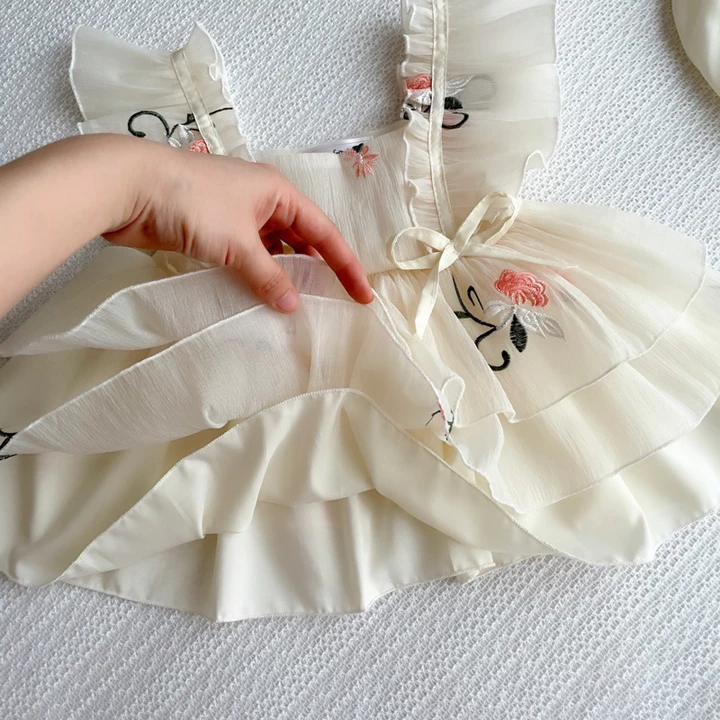 Sét Váy Lolita Kem Thêu NHÍM XÙ KIDS Cho Bé Gái Sơ Sinh, Đầy Tháng, Thôi Nôi V109 – 6