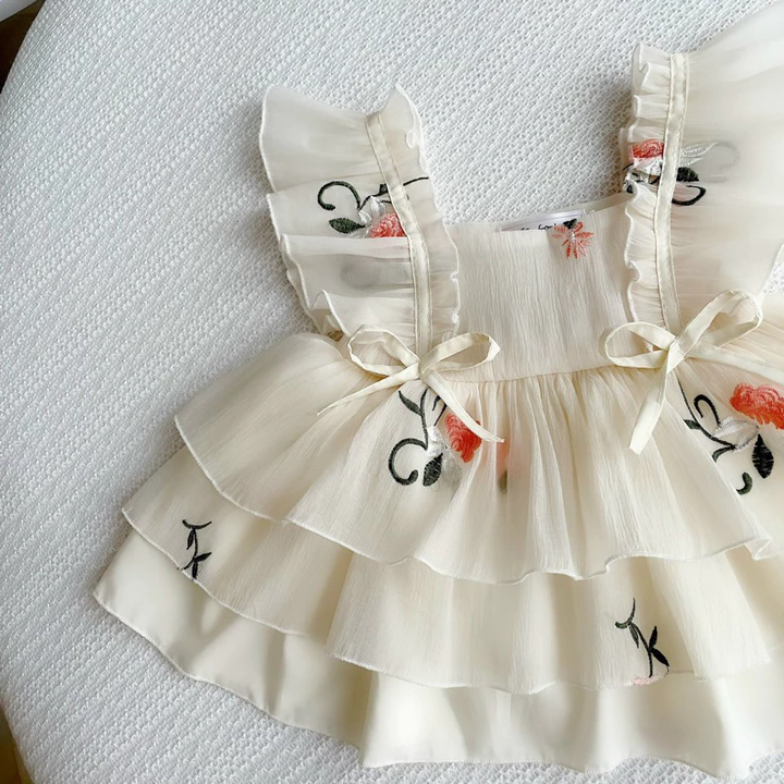 Sét Váy Lolita Kem Thêu NHÍM XÙ KIDS Cho Bé Gái Sơ Sinh, Đầy Tháng, Thôi Nôi V109