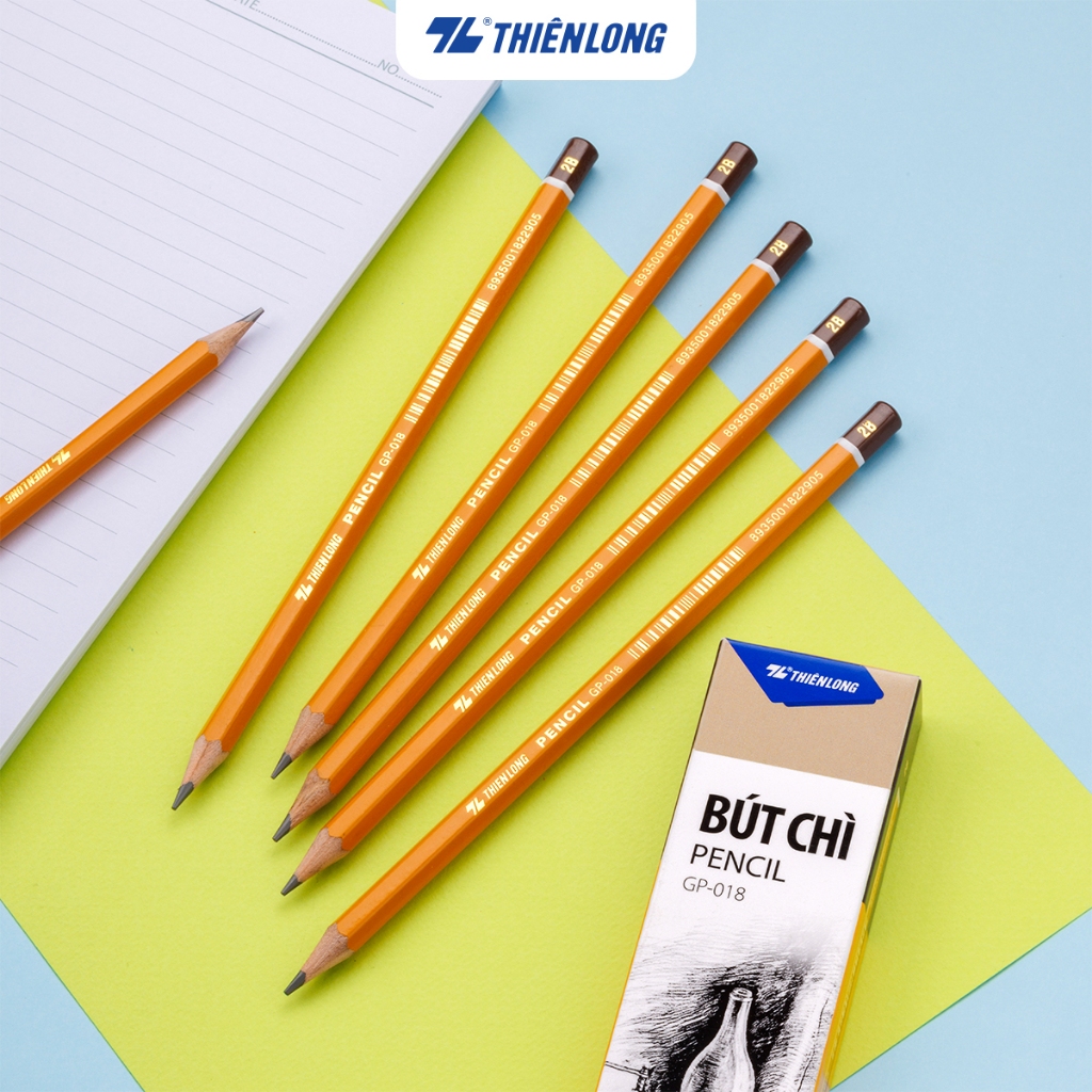 Combo 5 Bút chì gỗ 2B Thiên Long, Viết chì chuốt nét đậm, đen, thân lục ...