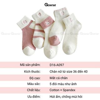 Combo 5 đôi tất vớ nữ cổ ngắn GOMTAT chất liệu cotton cao cấp, khử mùi êm chân, màu sắc siêu xinh - D16-A097