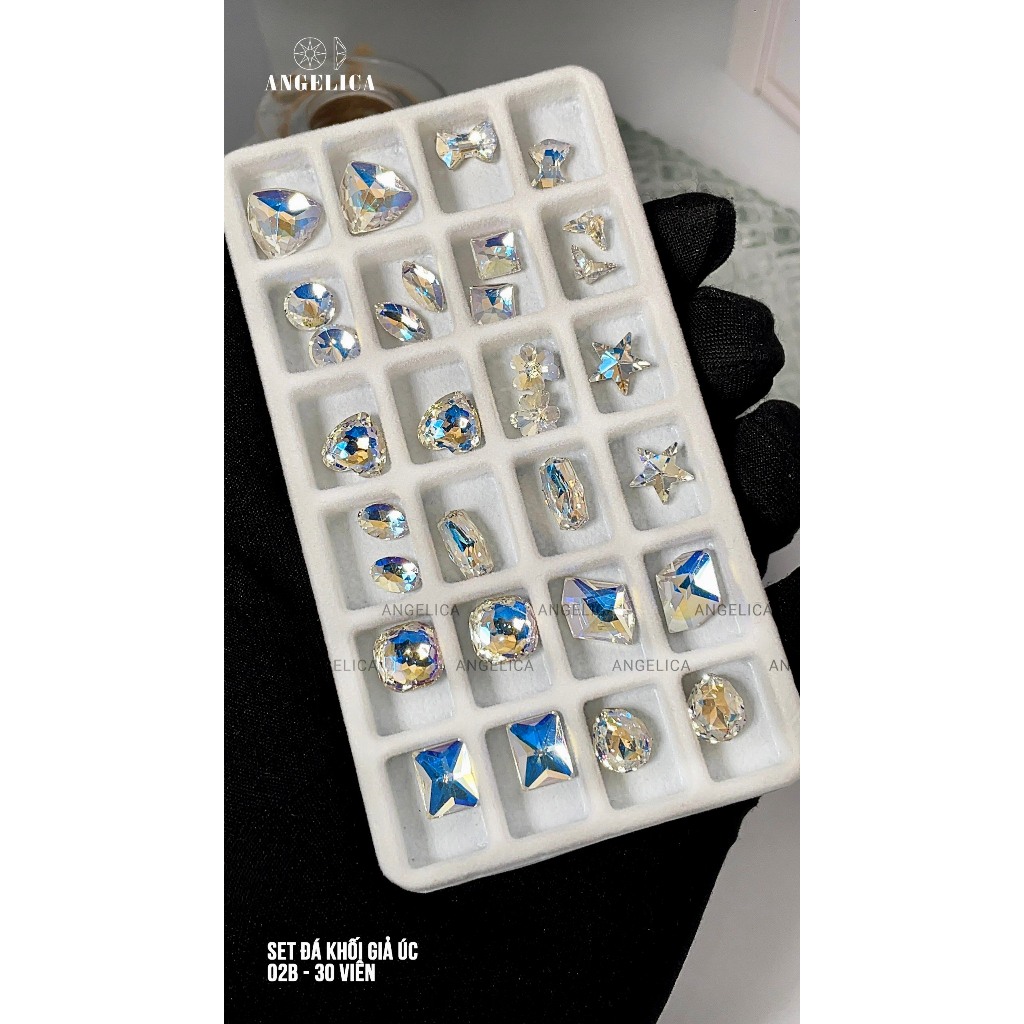 Đá Khối Giả Úc Set 24 - 33 Viên Size 8 - 14mm Loại Cao Cấp Siêu Bền Siêu Sáng Trang Trí Móng Angelica