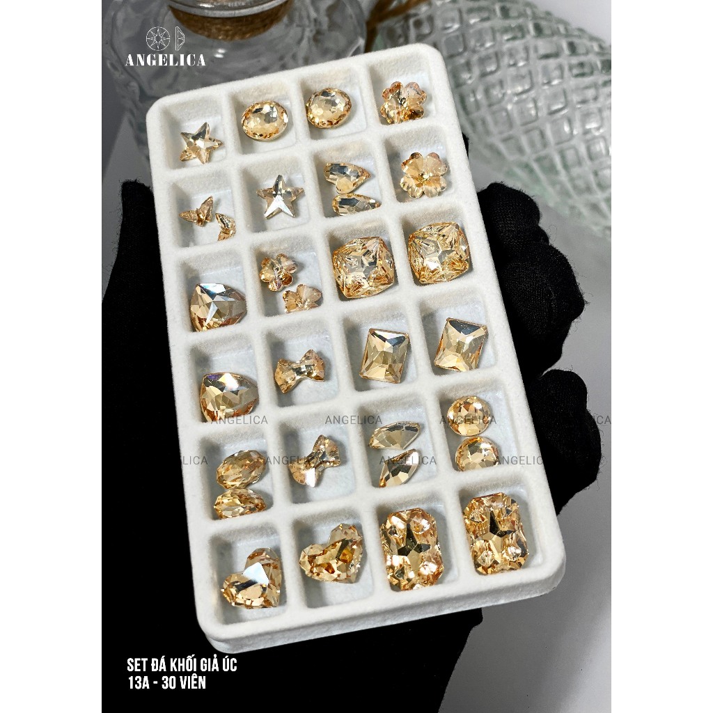 Đá Khối Giả Úc Set 24 - 33 Viên Size 8 - 14mm Loại Cao Cấp Siêu Bền Siêu Sáng Trang Trí Móng Angelica