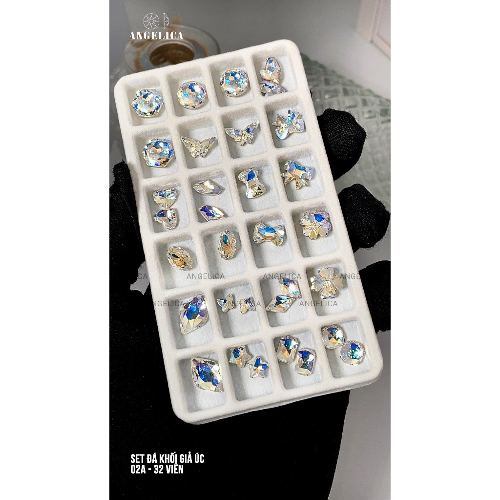Đá Khối Giả Úc Set 24 - 33 Viên Size 8 - 14mm Loại Cao Cấp Siêu Bền Siêu Sáng Trang Trí Móng Angelica
