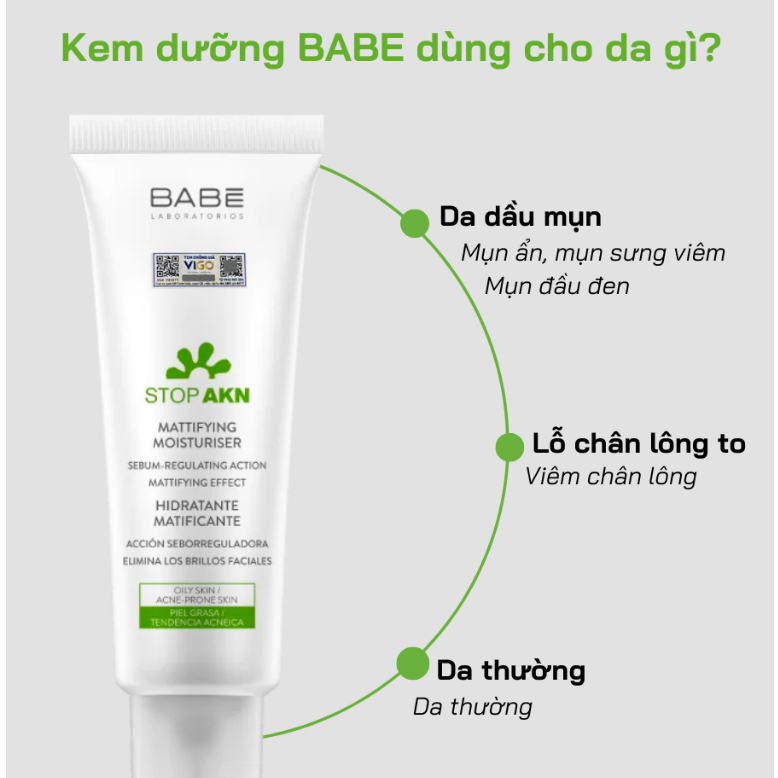 Kem dưỡng BABE cho da dầu mụn LABORATORIOS BABÉ STOP AKN MATTIFYING MOISTURISER 50ml - Skin Studio