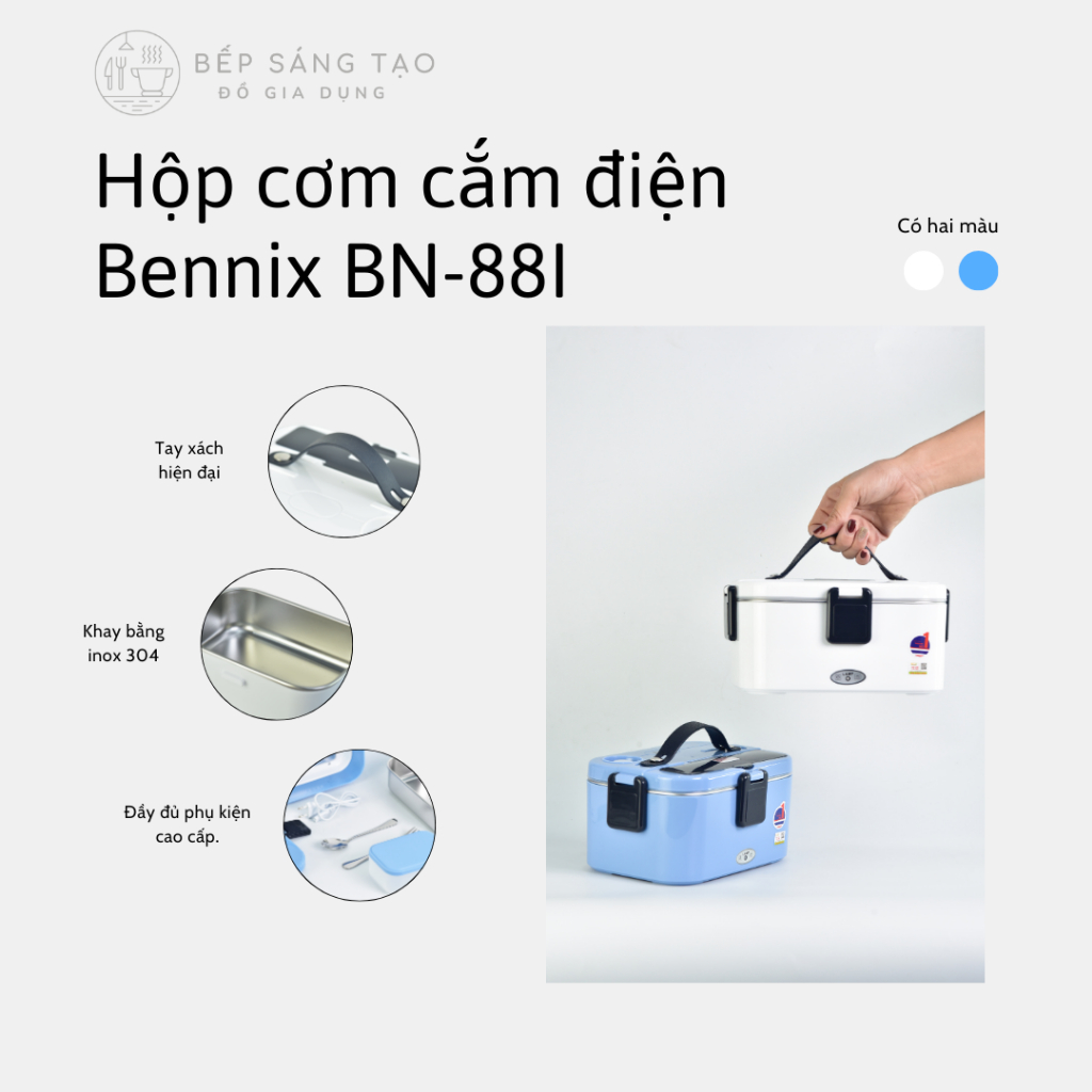 Hộp cơm cắm điện dành cho văn phòng, học sinh Bennix BN-88I, khay inox 304, công suất 80W