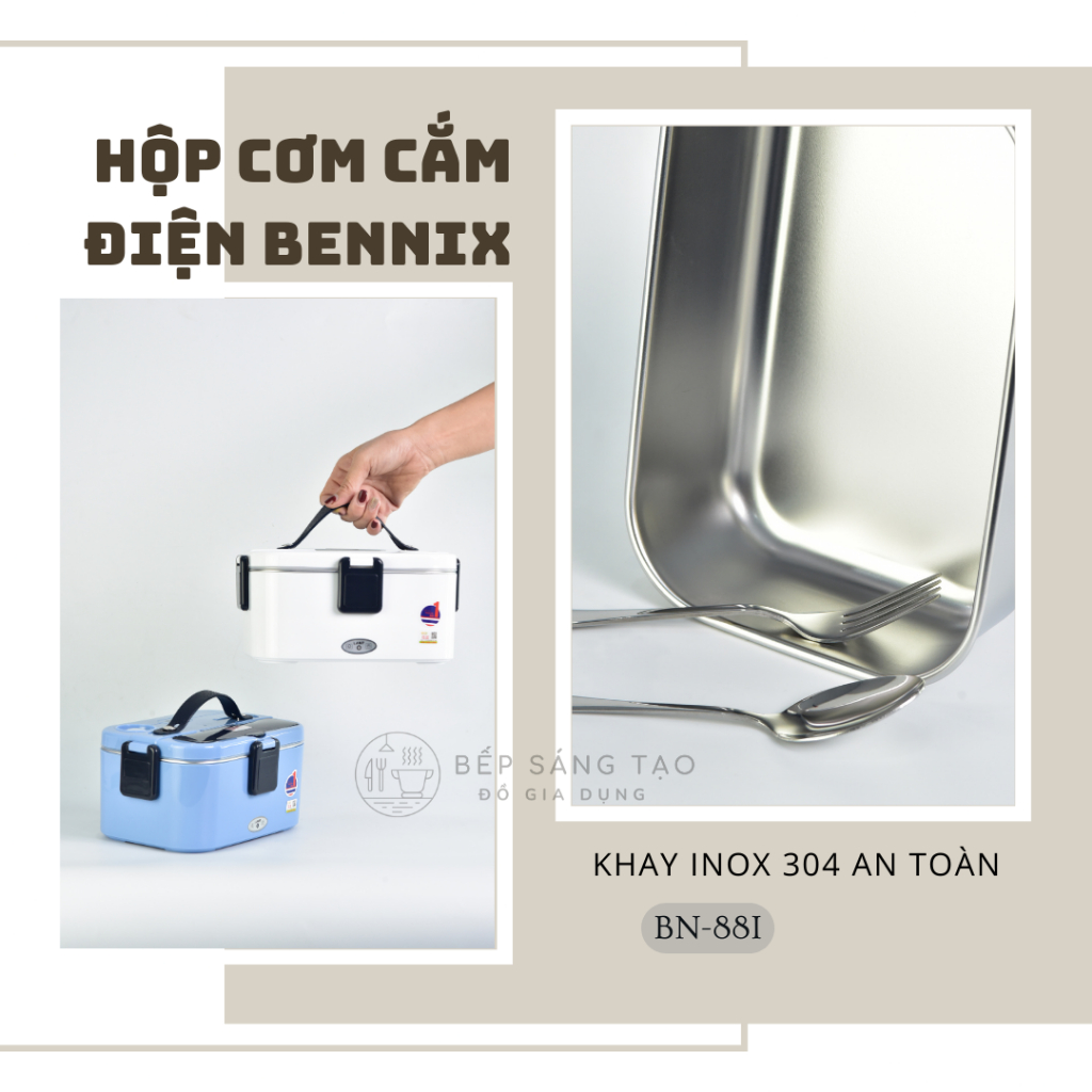 Hộp cơm cắm điện dành cho văn phòng, học sinh Bennix BN-88I, khay inox 304, công suất 80W