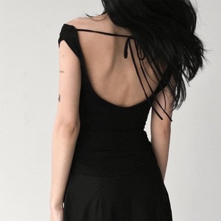 Áo thun hở lưng cột dây tay ngắn chất thun mềm co giãn ôm body Style Âu Mỹ