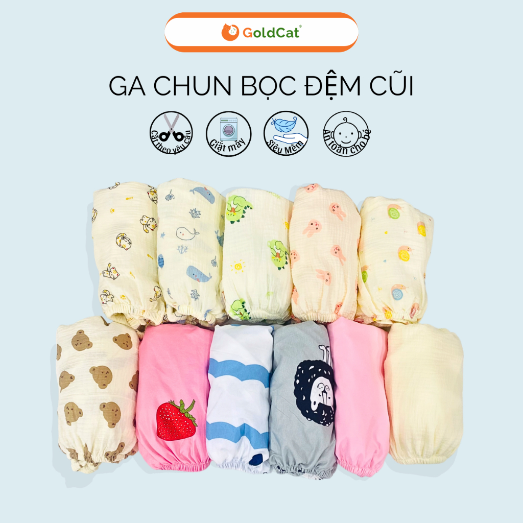 Ảnh Ga Cũi Cho Bé GOLDCAT GCC Chất Liệu Cotton Mềm Mát Dùng Cho Đệm Dày 5-10cm, Giặt Máy Thoải Mái 1