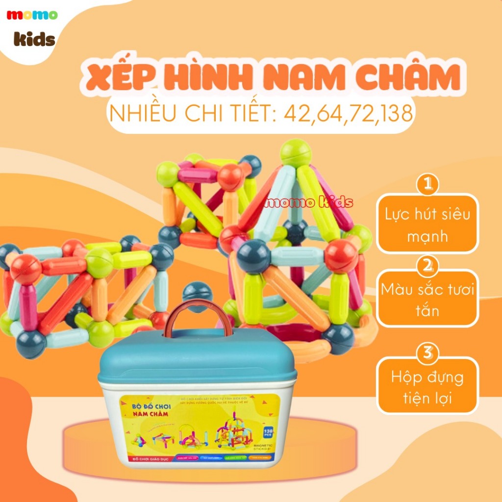 Đồ chơi nam châm xếp hình, xếp hình nam châm thông minh que từ tính 72 ...