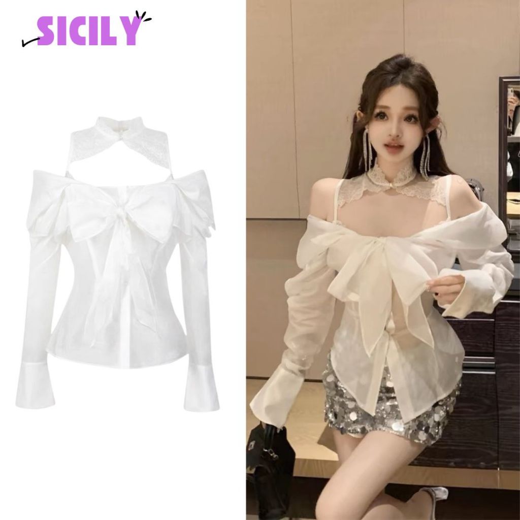 Áo sơ mi trễ vai phối cổ ren sang chảnh Sicily SMCR502