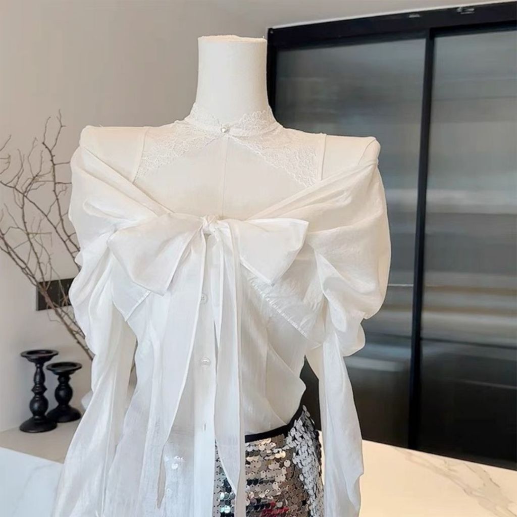 Áo sơ mi trễ vai phối cổ ren sang chảnh Sicily SMCR502