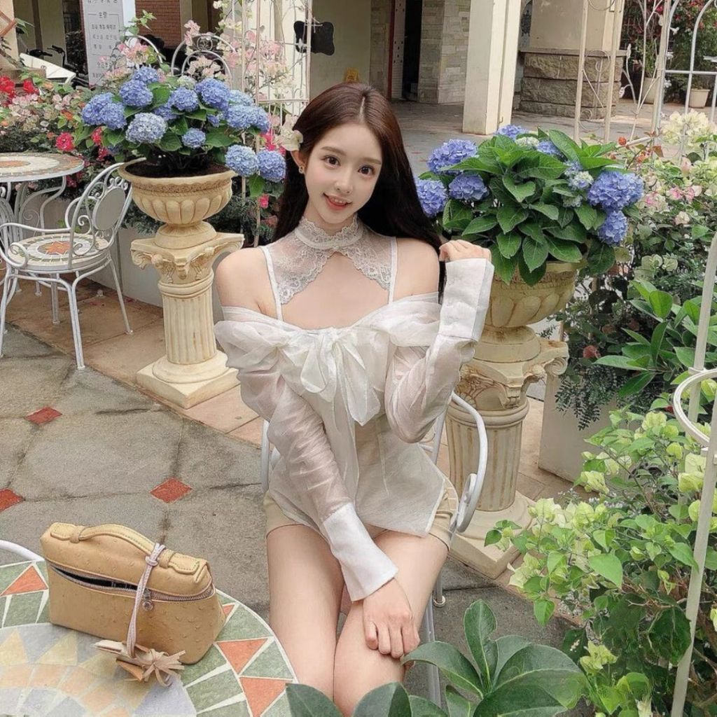 Áo sơ mi trễ vai phối cổ ren sang chảnh Sicily SMCR502