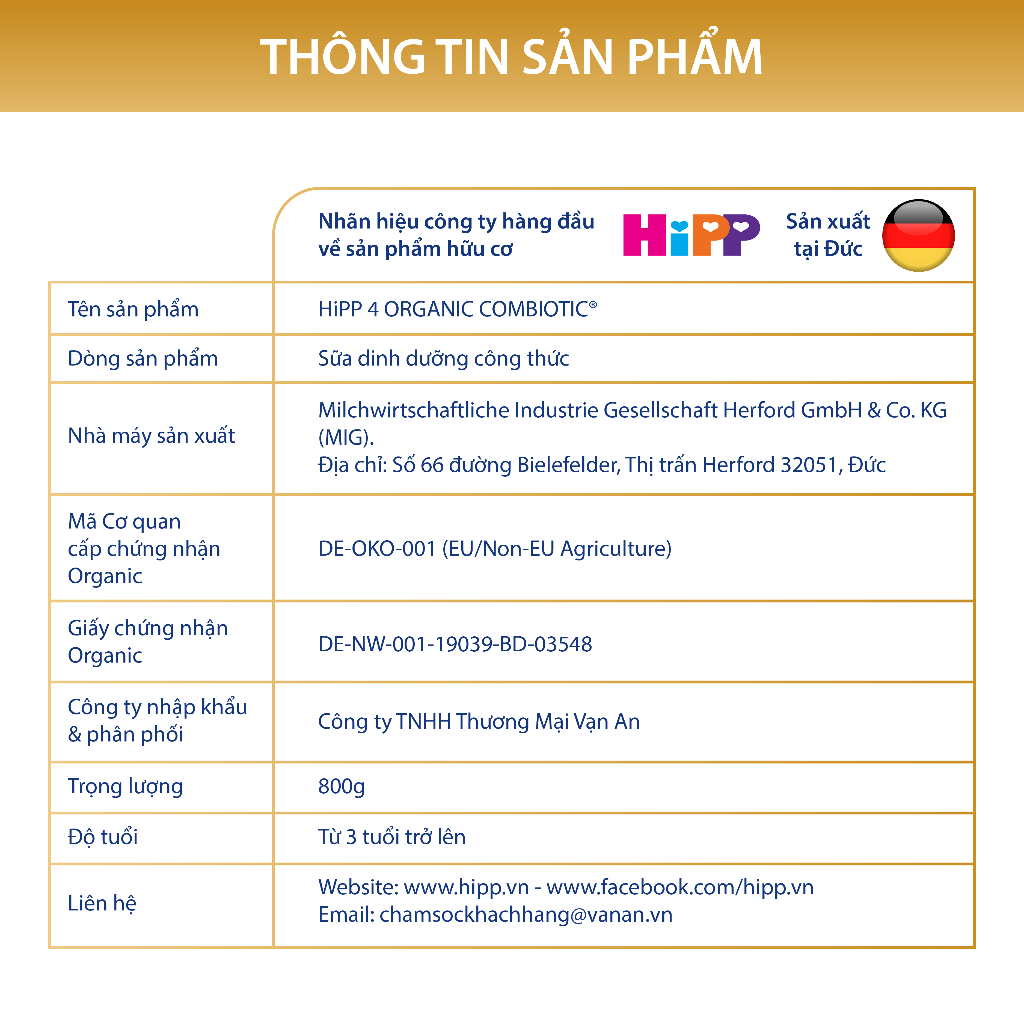 Ảnh Thùng 4 lon Sữa bột công thức HiPP 4 Organic Combiotic 800g dành cho trẻ từ 3 tuổi (4 lon x 800g) 3