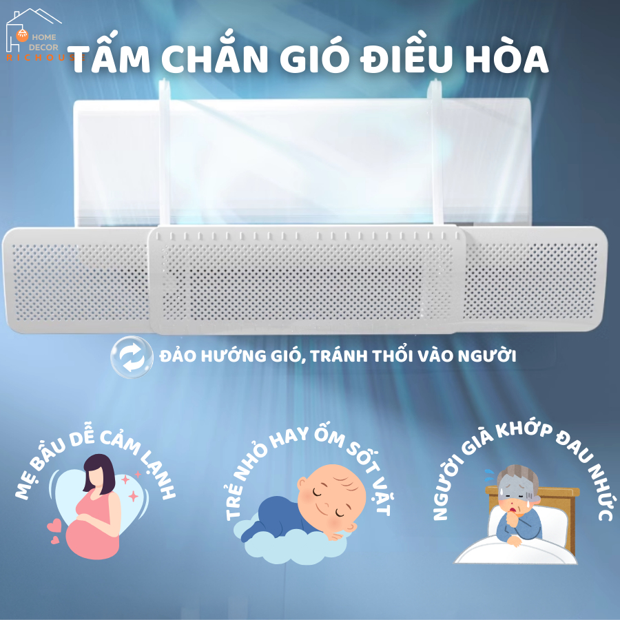 [HÀNG LOẠI 1] Tấm Chắn Gió Điều Hòa Cao Cấp Xoay 180 Độ 3 Cánh, Điều Chỉnh Kích Thước