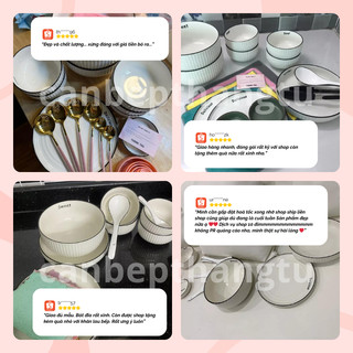 Bộ Chén Đĩa Sứ Sọc Nổi Viền Đen Cao Cấp Tối Giản Sang Trọng Chịu Nhiệt Bền Đẹp CBG02