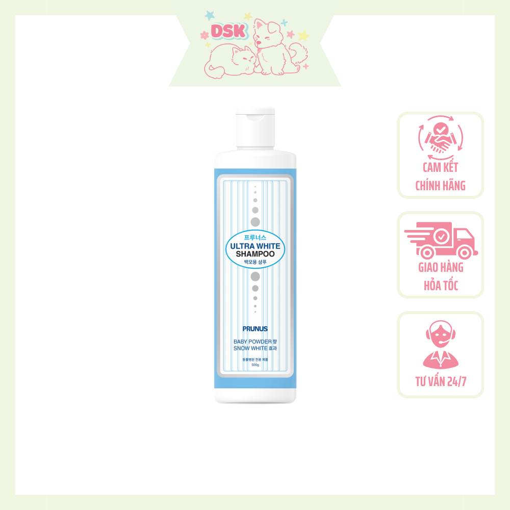 Sữa Tắm Chuyên Dụng Cho Thú Cưng Lông Trắng Prunus Ultra White Giảm Ố Vàng Lông  - Chai 500ml