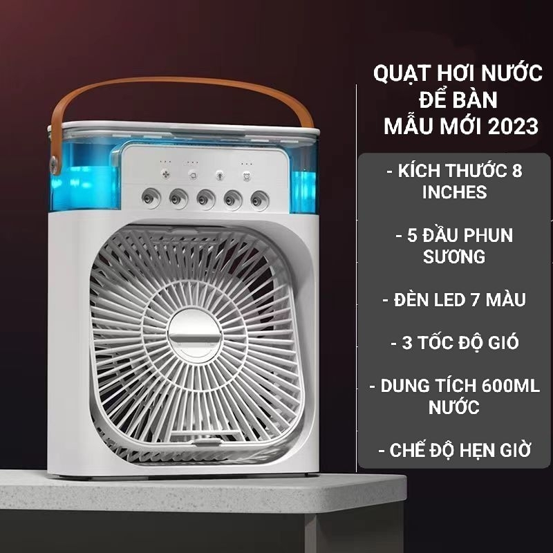 Quạt Điều Hòa Hơi Nước Mini 600ml , Quạt Phun Sương Tạo Ẩm Làm Mát Để Bàn Văn Phòng Tích Hợp Đèn Led