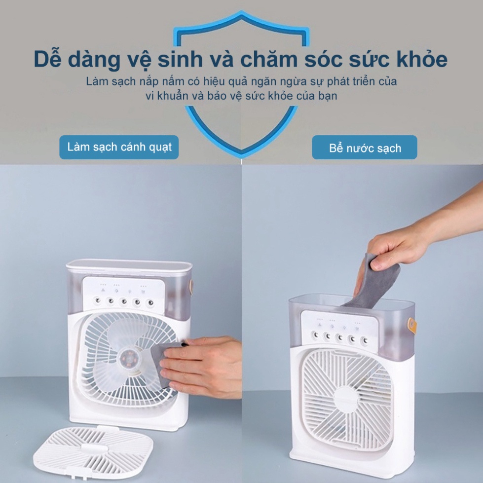 Quạt Điều Hòa Hơi Nước Mini 600ml , Quạt Phun Sương Tạo Ẩm Làm Mát Để Bàn Văn Phòng Tích Hợp Đèn Led