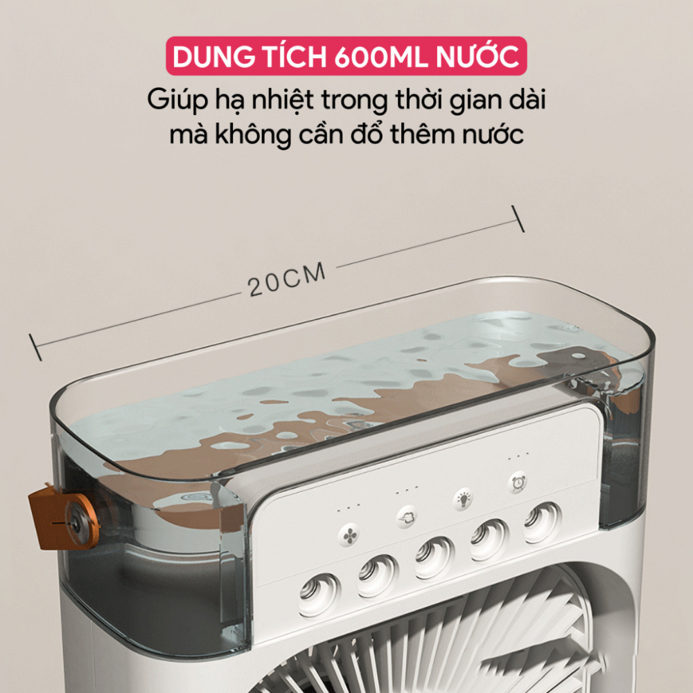 Quạt Điều Hòa Hơi Nước Mini 600ml , Quạt Phun Sương Tạo Ẩm Làm Mát Để Bàn Văn Phòng Tích Hợp Đèn Led