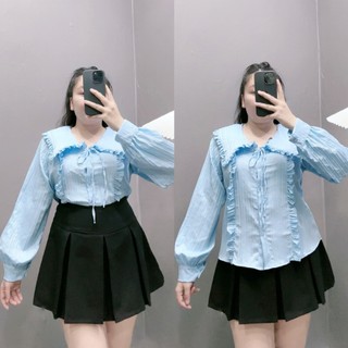 Áo Sơ Mi Kiểu Nữ Nhỏ Clothing Tay Bồng Cô Nhọn Xinh Xắn Cho Các Nàng Mũm Mĩm 58kg - 95kg Mặc Xinh Xắn Trẻ Trung SM146