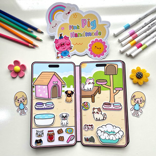 Đồ chơi Iphone nuôi thú cưng cùng bé Toca - Búp bê giấy Pighandmade