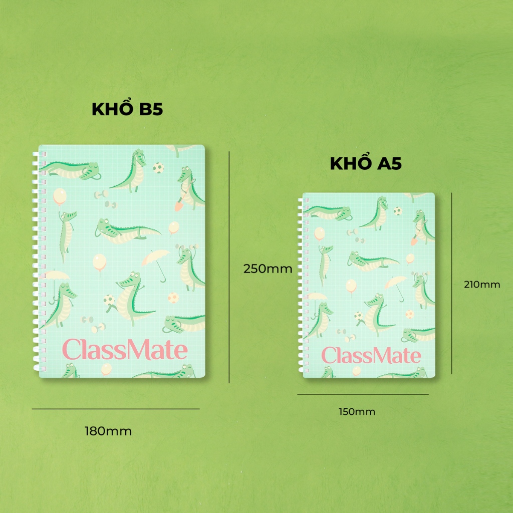 Sổ Tay Ghi Chép 200 Trang Classmate Sổ Lò Xo Nhựa Mềm Tỳ Lên Không Đau Tay Ruột Chấm Dot Grid 80GSM Sổ A5/B5 Animal